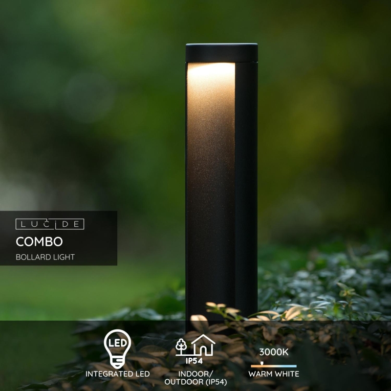 Lucide COMBO - Stĺpové svietidlo Vonkajšie - Ø 9 cm - LED - 1x9W 3000K - IP54 - Čierna